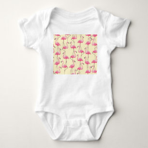 Body Para Bebê Padrão Vertical do Pássaro Flamingo Realista