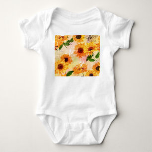 Body Para Bebê Padrões de Aquarela Amarelos Desenhados À Mão