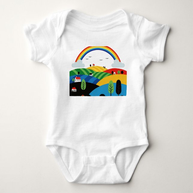 Body Para Bebê Paisagem rural colorida (Frente)