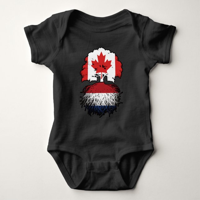 Body Para Bebê Países Baixos, Canadá, Canadá, Tree Roots Flag (Frente)