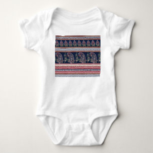 Body Para Bebê Paisley do Marinho Elegante: Design de Borda do Et