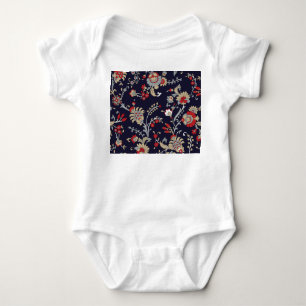 Body Para Bebê paisley indiano, fundo marinho, tradicional.