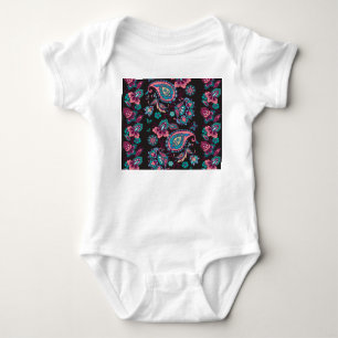 Body Para Bebê Paisley Stripe: Decorativa Negra Sem Semente
