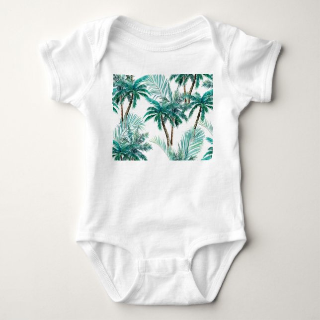 Body Para Bebê Palma Tropical: Padrão de Selva de Aquarela. (Frente)