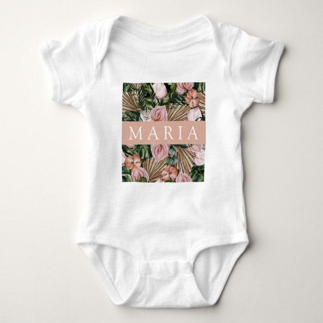 Body Para Bebê Palmeira da selva deixa flores da floresta tropica (Frente)