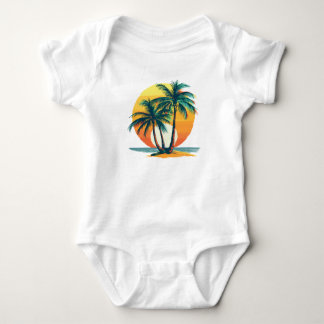 Body Para Bebê Palmeiras Tropicais com Pôr do Sol Vibrante