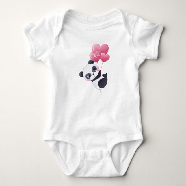 Body Para Bebê Panda Balões de Coração (Frente)