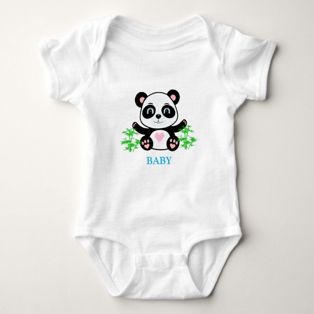 Body Para Bebê Panda Bear e Plantas de Bambu (Frente)