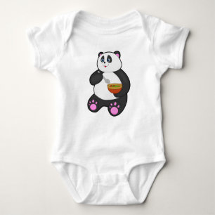 Body Para Bebê Panda comendo com Spoon e Bowl