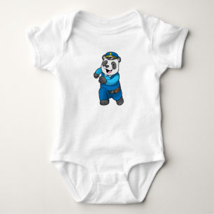 Body Para Bebê Panda como agente da polícia com chapéu da polí
