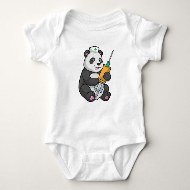 Body Para Bebê Panda como enfermeira com seringa (Frente)