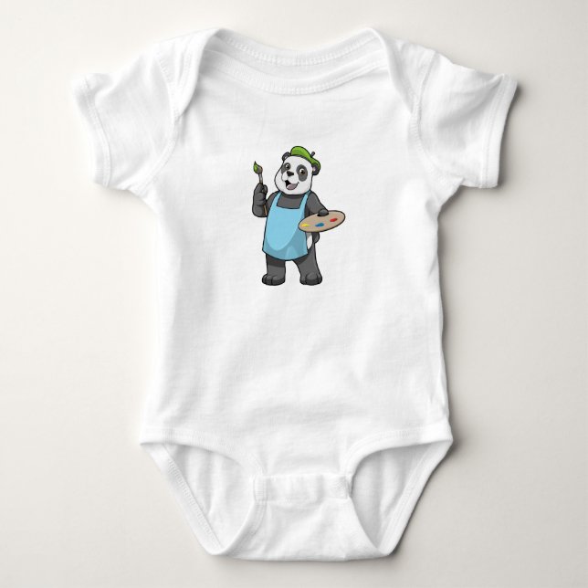 Body Para Bebê Panda como Pintor com Pincel e Cor (Frente)