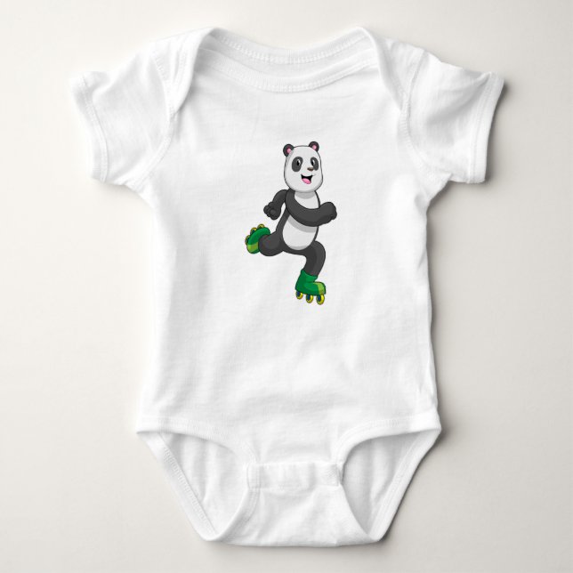 Body Para Bebê Panda como skater em linha com skates Roller (Frente)