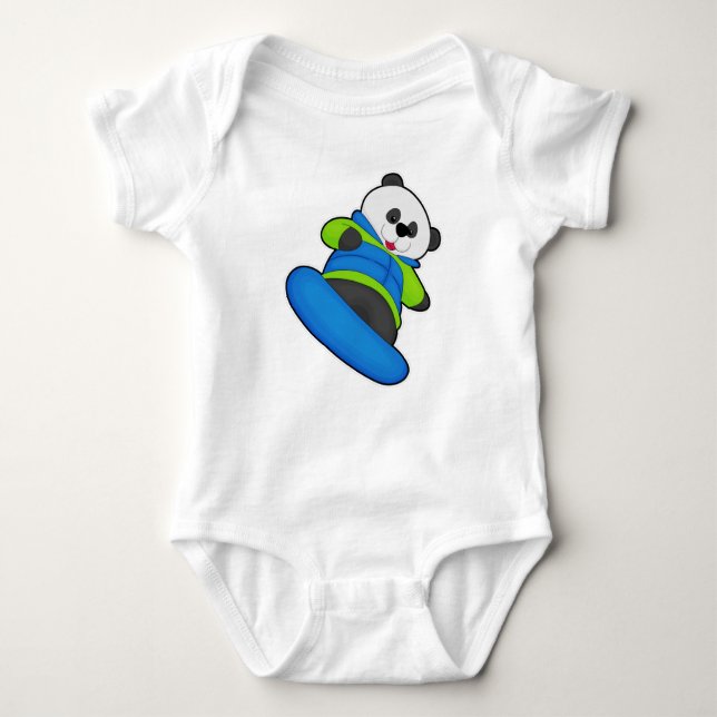 Body Para Bebê Panda como Snowboarder com Snowboard (Frente)