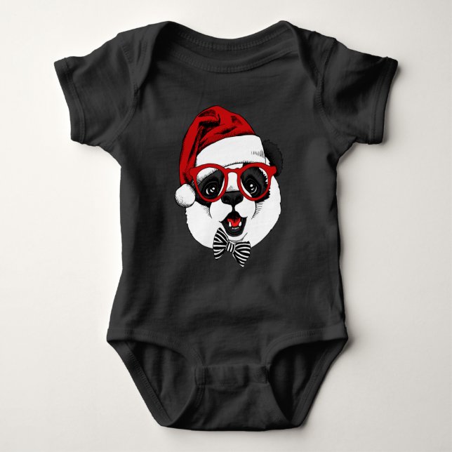 Body Para Bebê panda engraçada e fofa no Natal (Frente)