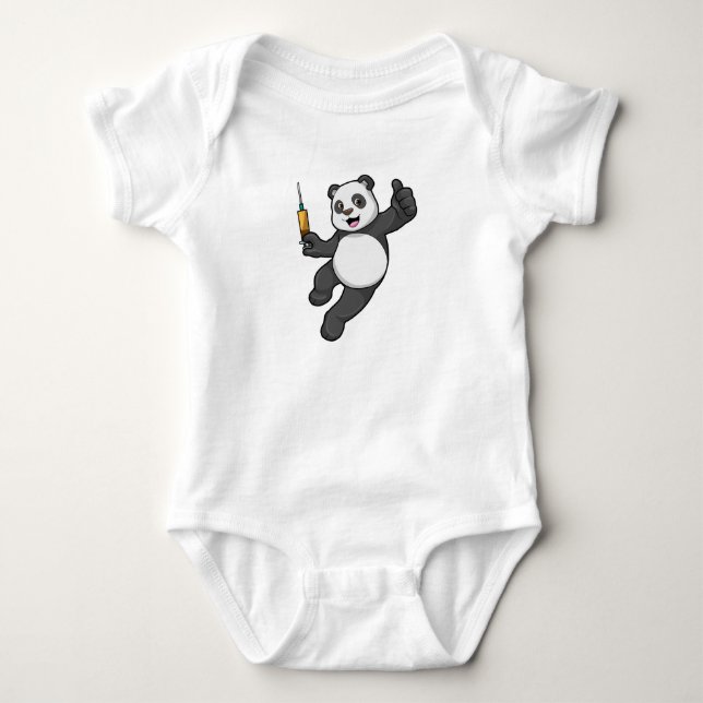 Body Para Bebê Panda na Vacinação com Seringa (Frente)