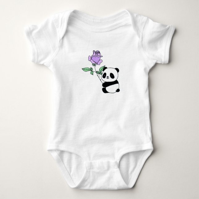 Body Para Bebê Panda Nome Personalizado com Rosa Roxa (Frente)