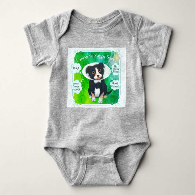 Body Para Bebê Pandemic Puppy diz (Frente)