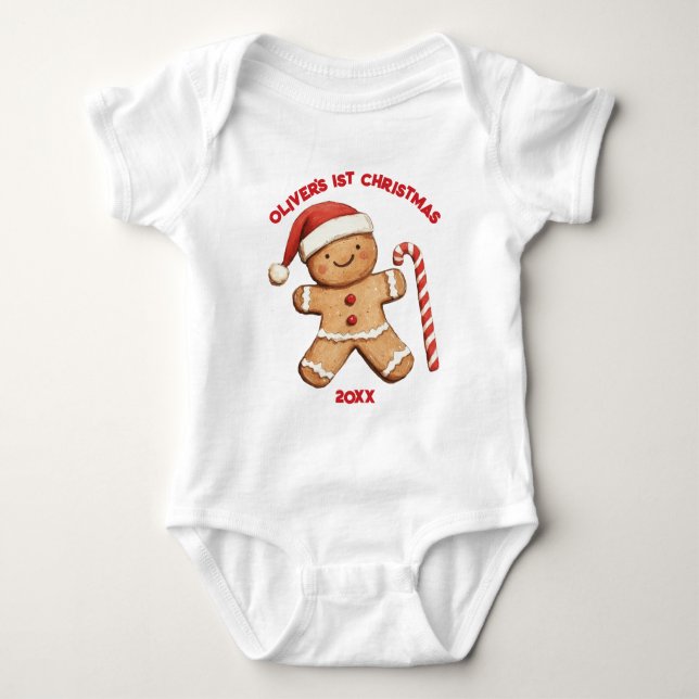 Body Para Bebê Pão-Gingerim Bonito Bebê Primeira 1rua Natal (Frente)