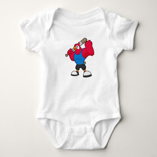Body Para Bebê Papagaio no Baseball com bastão de beisebol (Frente)