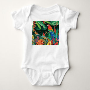 Body Para Bebê Papagaio Tropical: Fundo Floral Exótico.