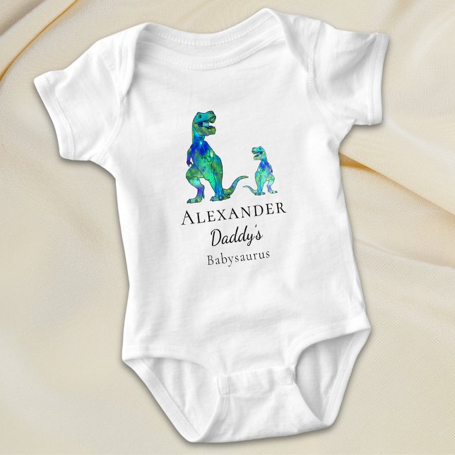Body Para Bebê Papai do Bebêsaurus Dinosaur Nome Personalizado (Daddy's babysaurus Cute dinosaur personalized baby one piece colorful T-Rex dino dad and baby Boy)
