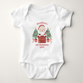 Body Para Bebê Papai Noel Bonito Chaminé Árvore 1º Natal