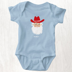 Body Para Bebê Papai Noel Cowboy com Texto Personalizado de Natal
