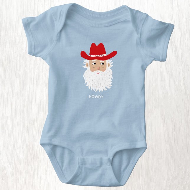 Body Para Bebê Papai Noel Cowboy Texto Personalizado Natal (Fun Cowboy Santa Claus Western Christmas custom text personalized baby bodysuit)