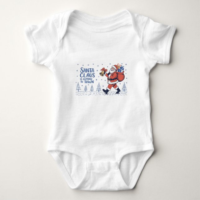 Body Para Bebê Papai Noel está chegando à cidade (Frente)