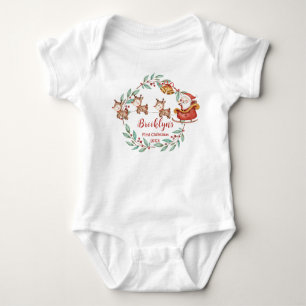 Body Para Bebê Papai Noel Fofo Rena 1º Aniversário de Natal 