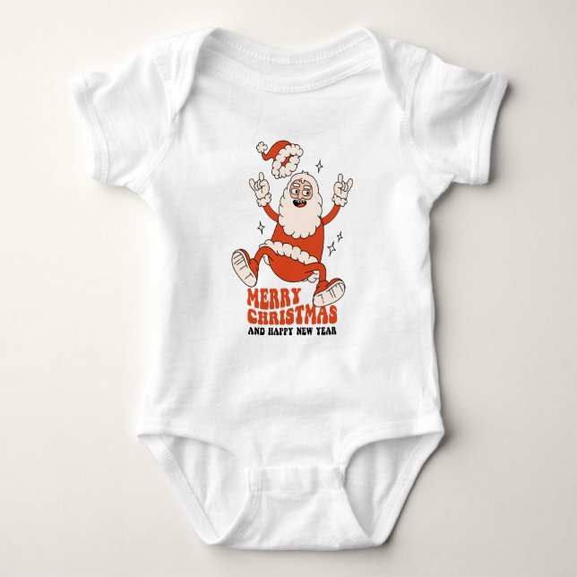 Body Para Bebê Papai Noel Rockin - Uma Feliz e um Natal Alto (Frente)