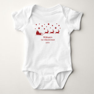 Body Para Bebê Papai Noel Vermelho Trenó Meu Primeiro Natal & Nom