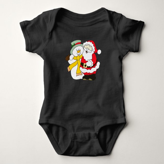 Body Para Bebê Papais noeis abraçando boneco de neve (Frente)