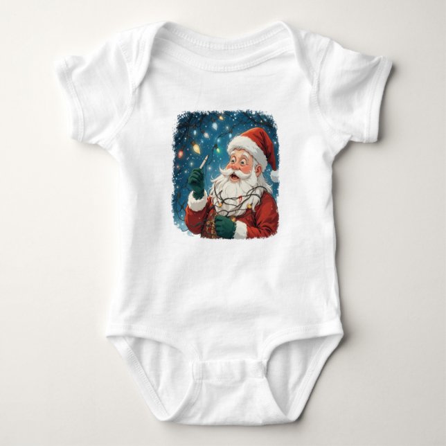 Body Para Bebê Papais noeis de Design de Natal com luzes (Frente)
