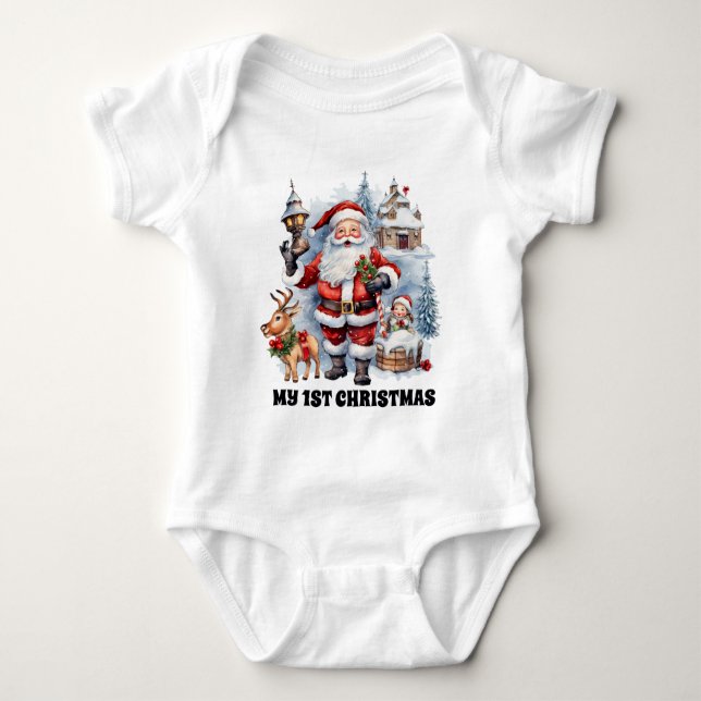 Body Para Bebê papais noeis de Natal festivos adicionam aquarela (Frente)