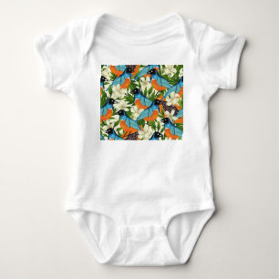 Body Para Bebê Papaya tropical e padrão de pássaros.
