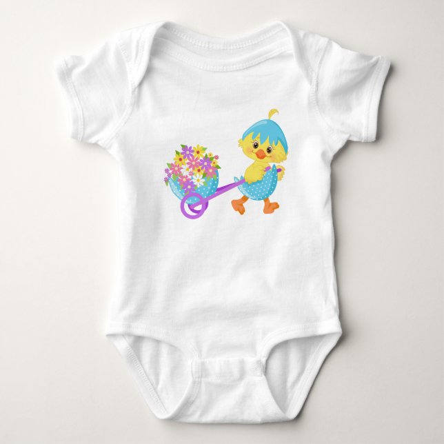 BODY PARA BEBÊ PÁSCOA AMARELO COM FLORES (Frente)