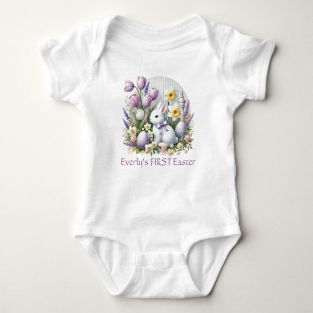 Body Para Bebê Páscoa Coalhada Ovos Tulipas Daffodils (Frente)