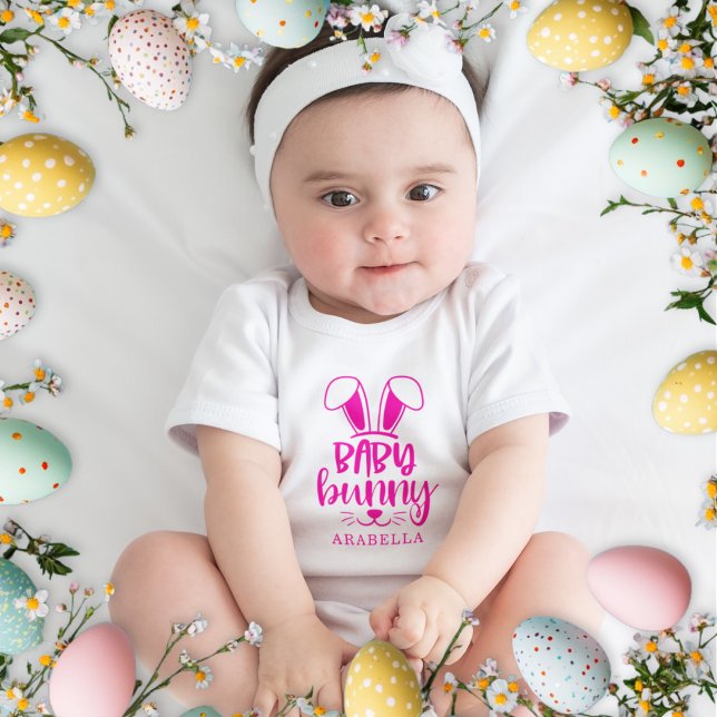 Body Para Bebê Páscoa Coelhinha de Bebê de Garota Personalizada (Personalized Cute Girl Baby Bunny Easter Baby Bodysuit)