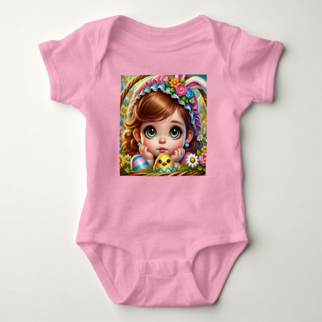 Body Para Bebê PÁSCOA JOY ~ PÁSCOA BABY GAROTA BURL Orelhas ~ (Frente)