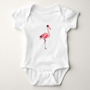 Body Para Bebê Pássaro Flamingo Rosa de Natal com Papai Noel
