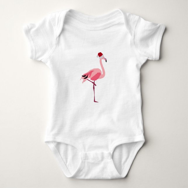 Body Para Bebê Pássaro Flamingo Rosa de Natal com Papai Noel (Frente)