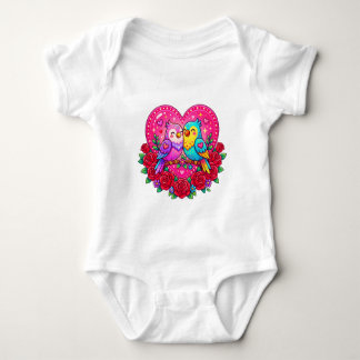 Body Para Bebê Pássaros de Amor Kawaii Coração Floral