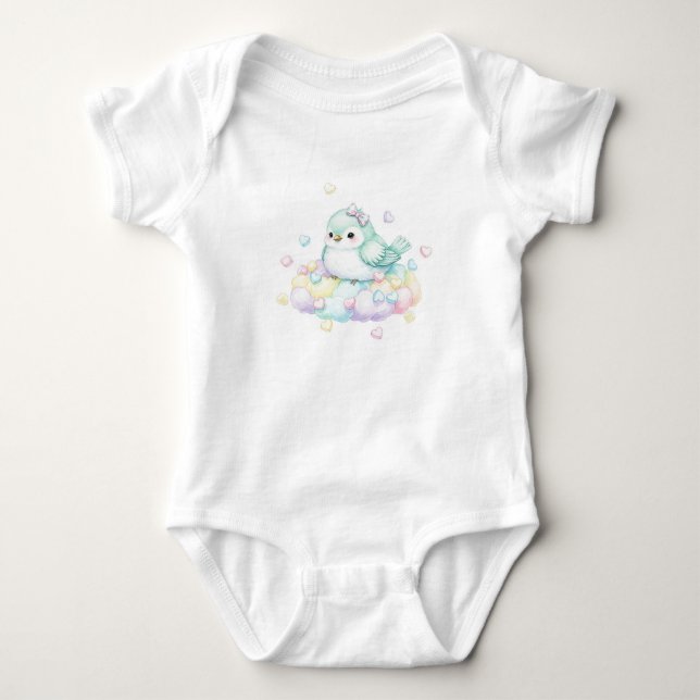 Body Para Bebê Pássaros Doce. Mint Marshmallow por Natasha Us (Frente)
