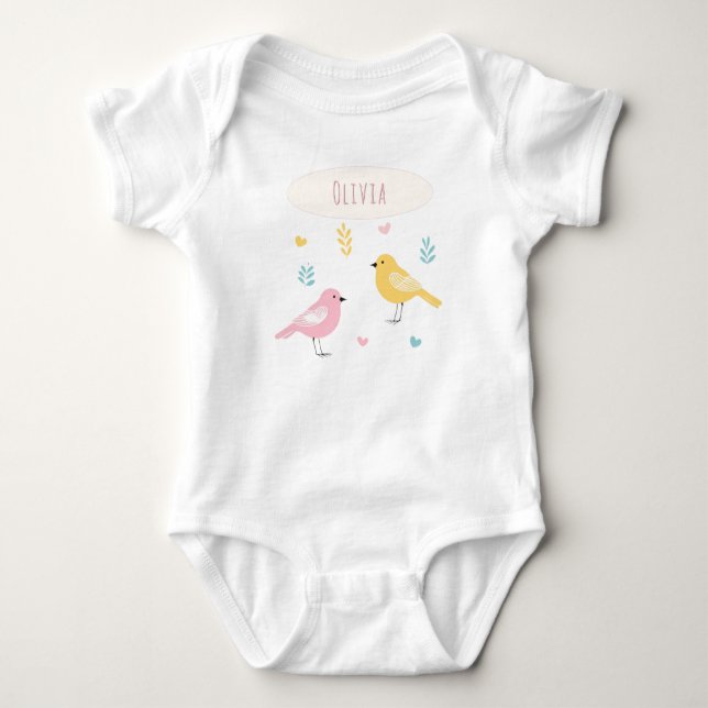 Body Para Bebê Pássaros Escandinavos Caprichosos Personalizados F (Frente)