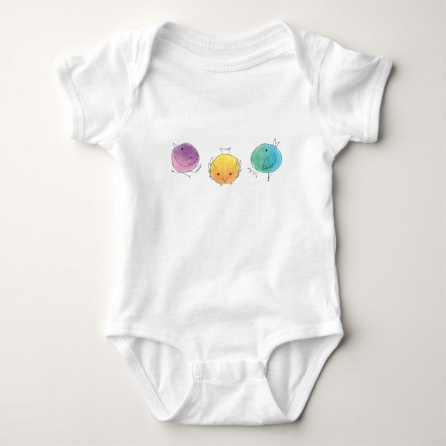 Body Para Bebê Pássaros Simples em Aquarela (Frente)