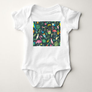 Body Para Bebê Pássaros Tropicais Bebem: Vibrante Sem Costura.