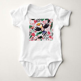 Body Para Bebê Pássaros tropicais, padrão de rabiscos florais.
