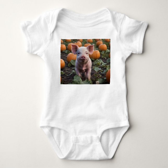 Body Para Bebê **"Patch da Alegria: Um Feliz Porco de Bebê entre  (Frente)